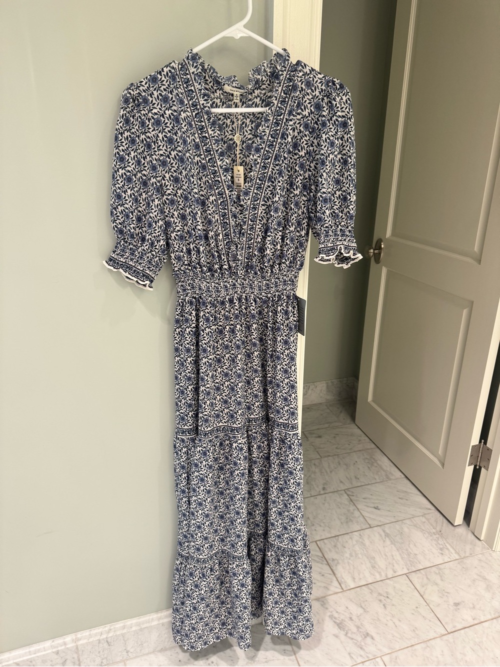 Max Studio Blue Floral V-Neck Maxi Dress